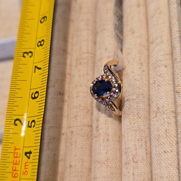 14K GOLD OVER STERLING SILVER LAB CREATED BLUE AND WHITE SAPPHIRES RING SIZE 7 - Picture 14 of 15